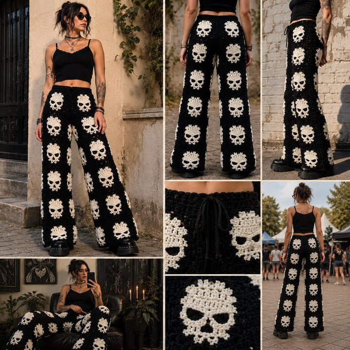 Gothic Midnight Skull Granny Square Pants Crochet Pattern
