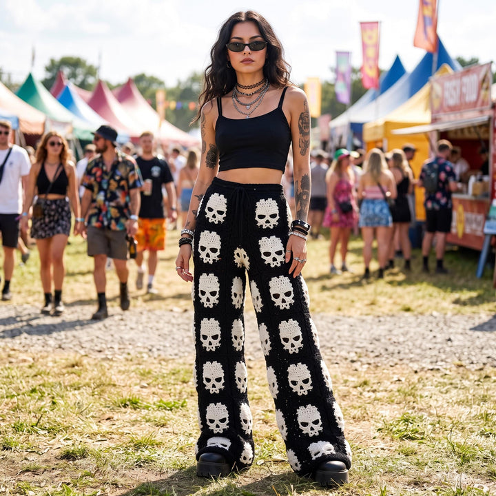 Gothic Midnight Skull Granny Square Pants Crochet Pattern