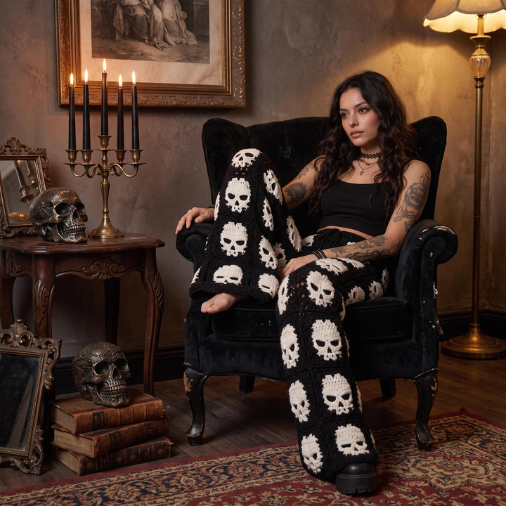 Gothic Midnight Skull Granny Square Pants Crochet Pattern