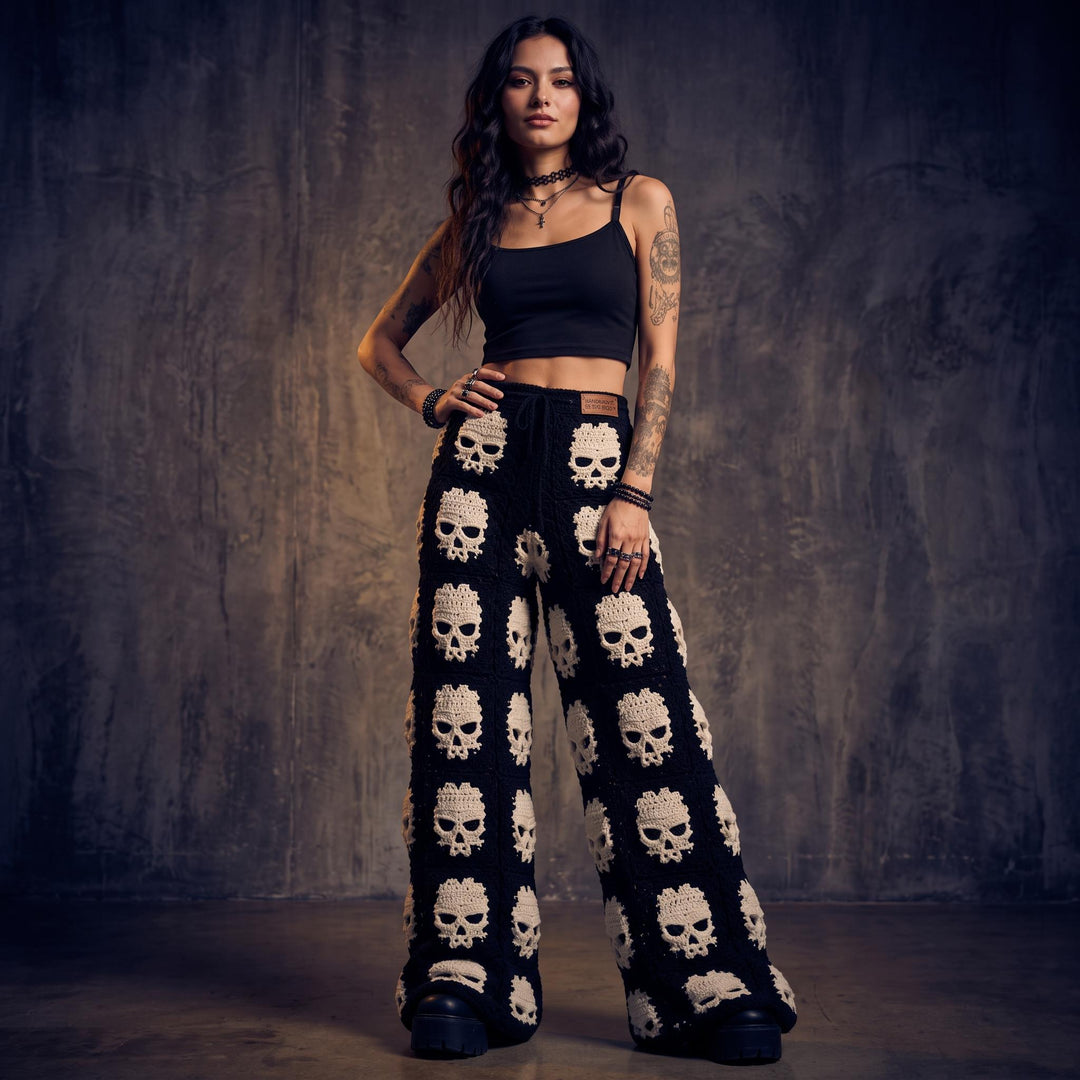 Gothic Midnight Skull Granny Square Pants Crochet Pattern