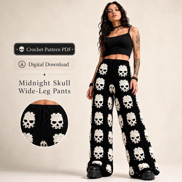 Gothic Midnight Skull Granny Square Pants Crochet Pattern
