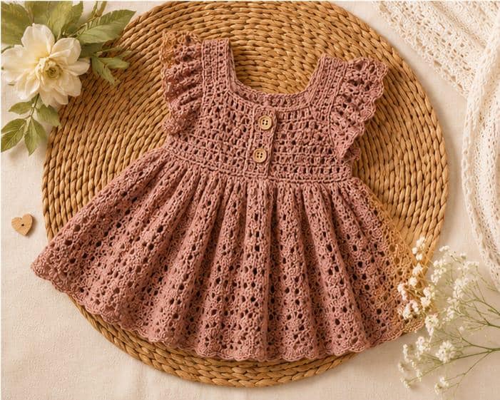 Ruffled Lace Baby Dress Crochet Pattern