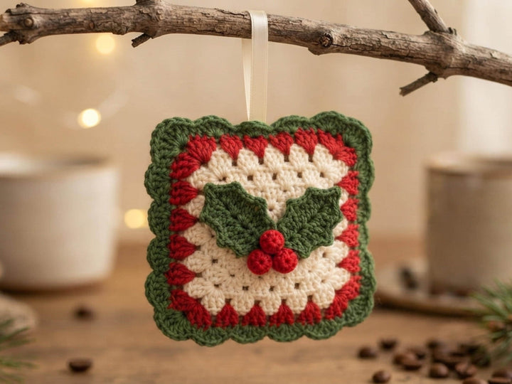 Holly Berries Granny Square Crochet Pattern