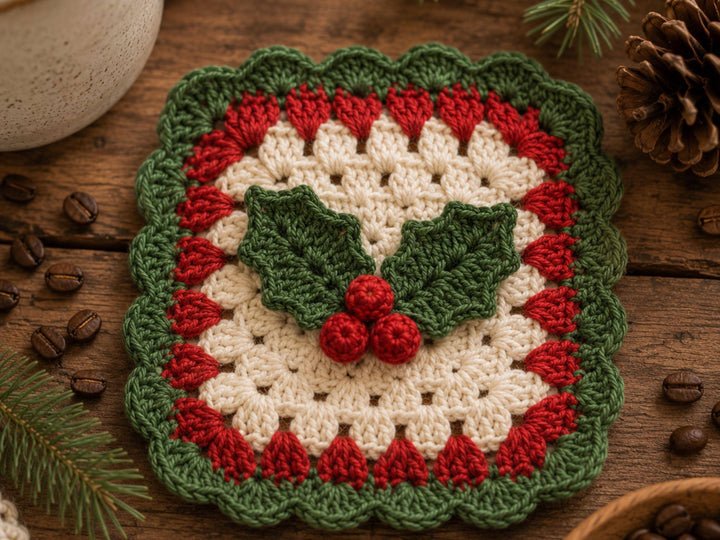 Holly Berries Granny Square Crochet Pattern