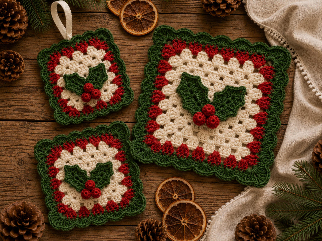 Holly Berries Granny Square Crochet Pattern