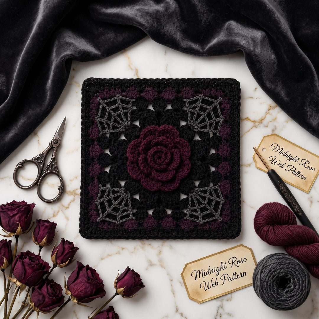 Gothic Midnight Rose Granny Square Crochet Pattern