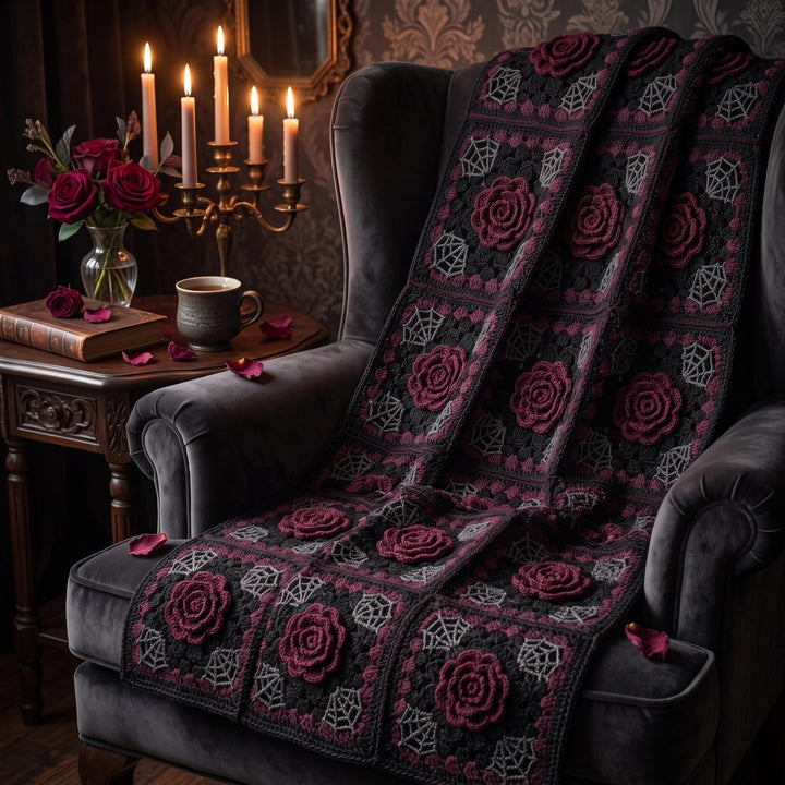 Gothic Midnight Rose Granny Square Crochet Pattern