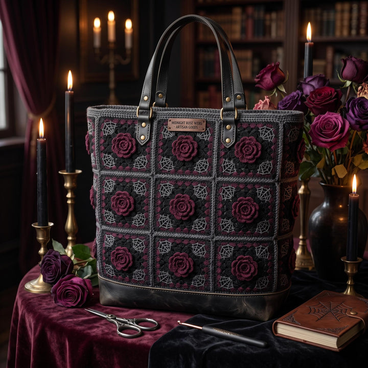 Gothic Midnight Rose Granny Square Crochet Pattern