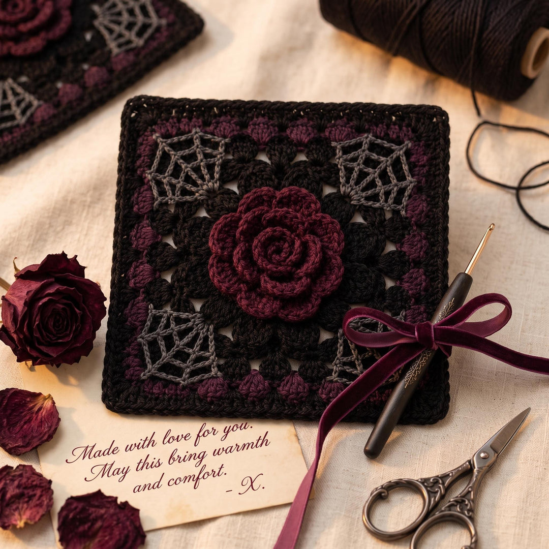 Gothic Midnight Rose Granny Square Crochet Pattern