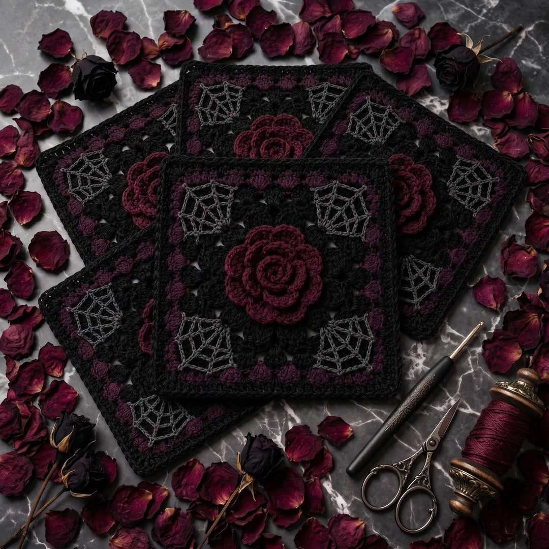Gothic Midnight Rose Granny Square Crochet Pattern