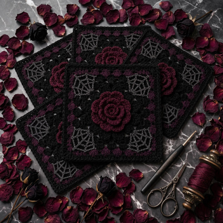 Gothic Midnight Rose Granny Square Crochet Pattern