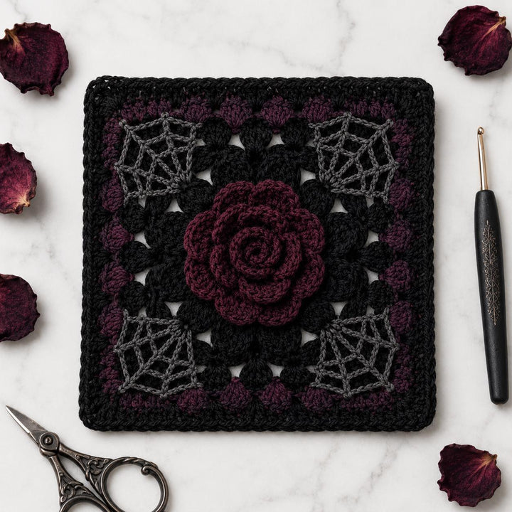 Gothic Midnight Rose Granny Square Crochet Pattern