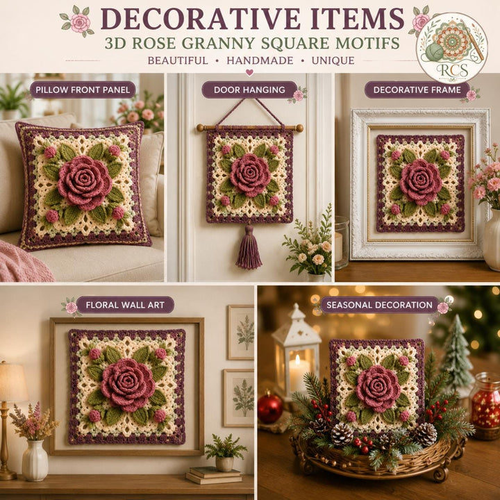Heritage Rose 3D Granny Square Crochet Pattern