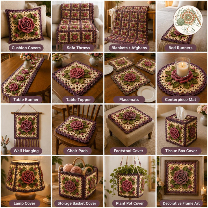 Heritage Rose 3D Granny Square Crochet Pattern