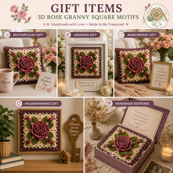Heritage Rose 3D Granny Square Crochet Pattern