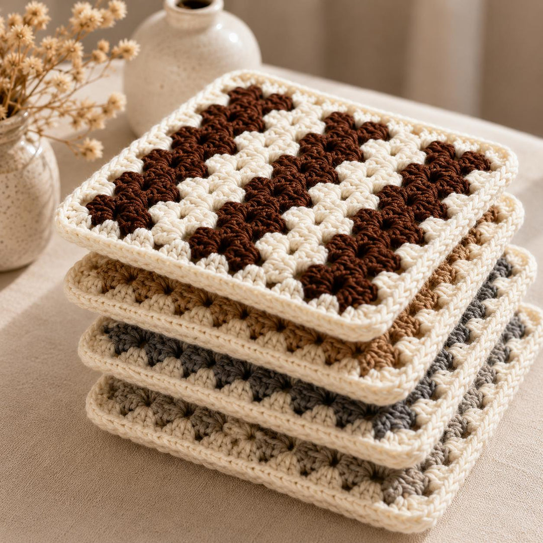 Striped Coaster Granny Square Crochet Pattern