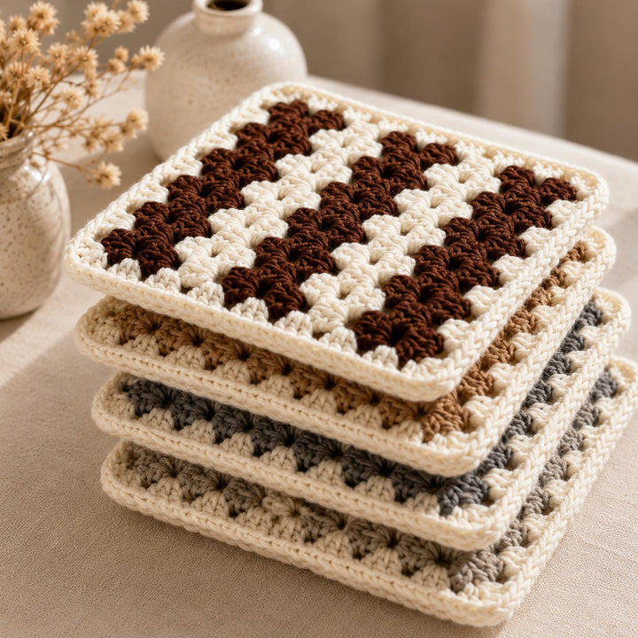 Striped Coaster Granny Square Crochet Pattern