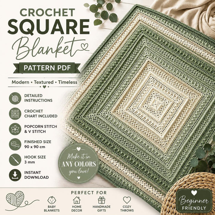 Modern Textured Square Blanket Crochet Pattern