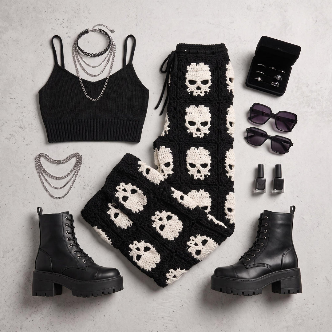 Gothic Midnight Skull Granny Square Pants Crochet Pattern