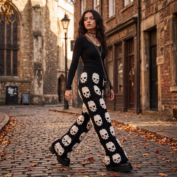 Gothic Midnight Skull Granny Square Pants Crochet Pattern