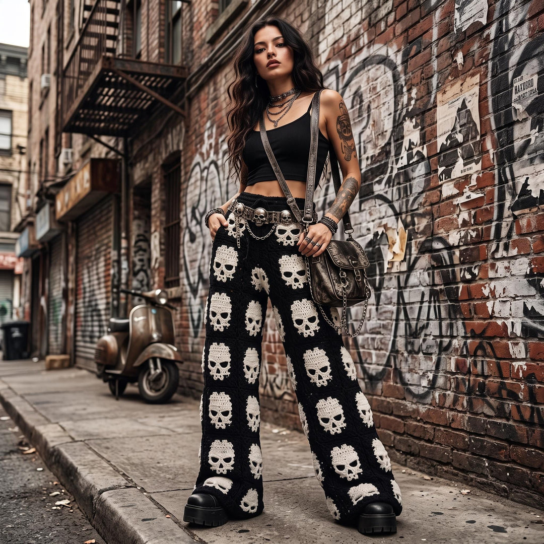 Gothic Midnight Skull Granny Square Pants Crochet Pattern