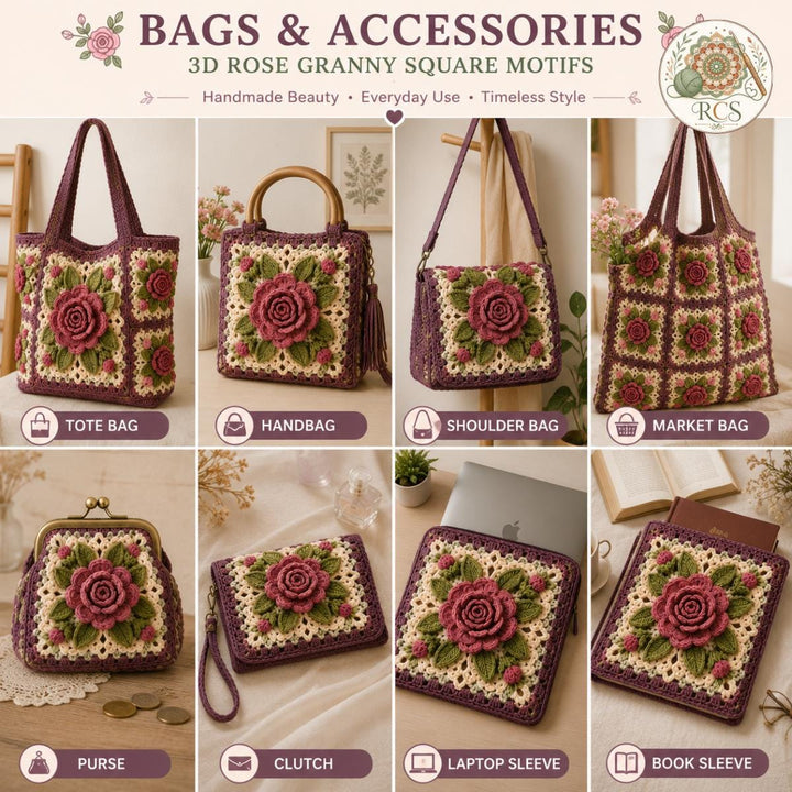 Heritage Rose 3D Granny Square Crochet Pattern