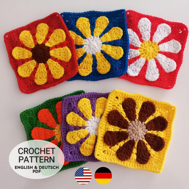 Retro Daisy Granny Square Crochet Pattern