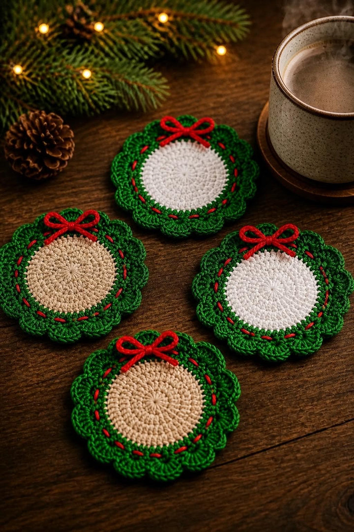Christmas Wreath Coaster Crochet Pattern