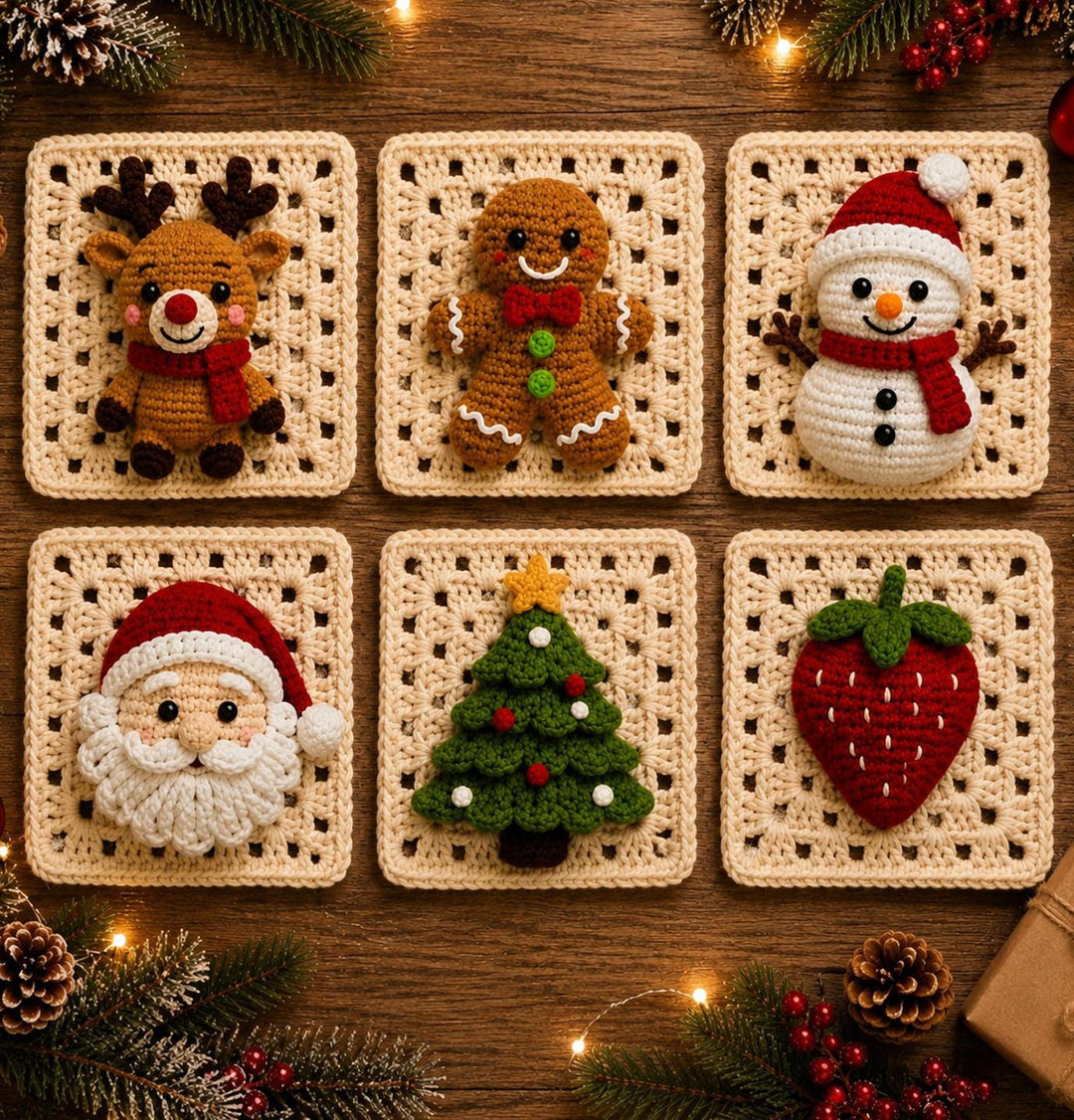 6 in 1 Christmas Granny Square Crochet Pattern