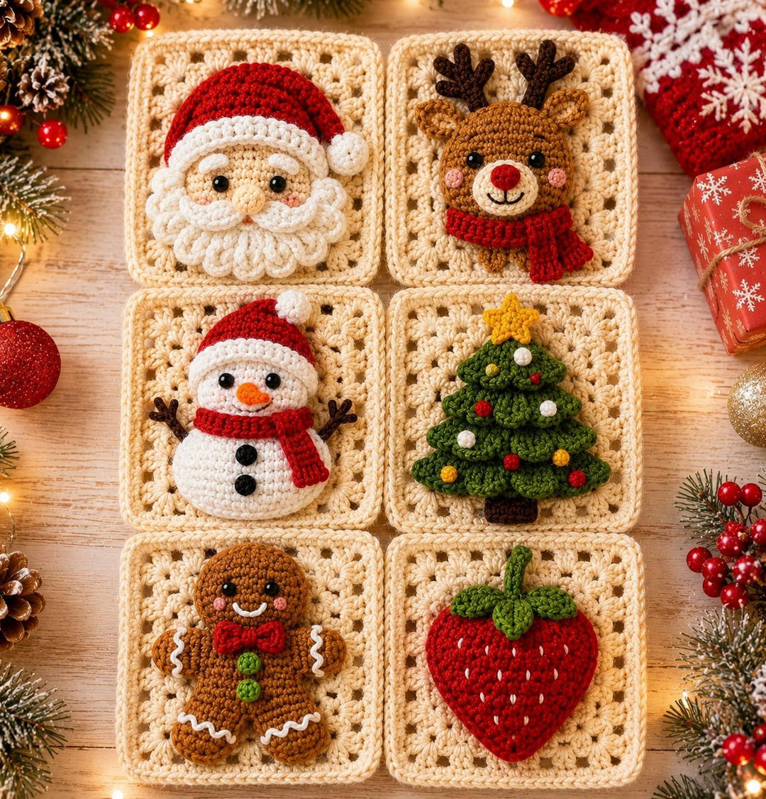 6 in 1 Christmas Granny Square Crochet Pattern