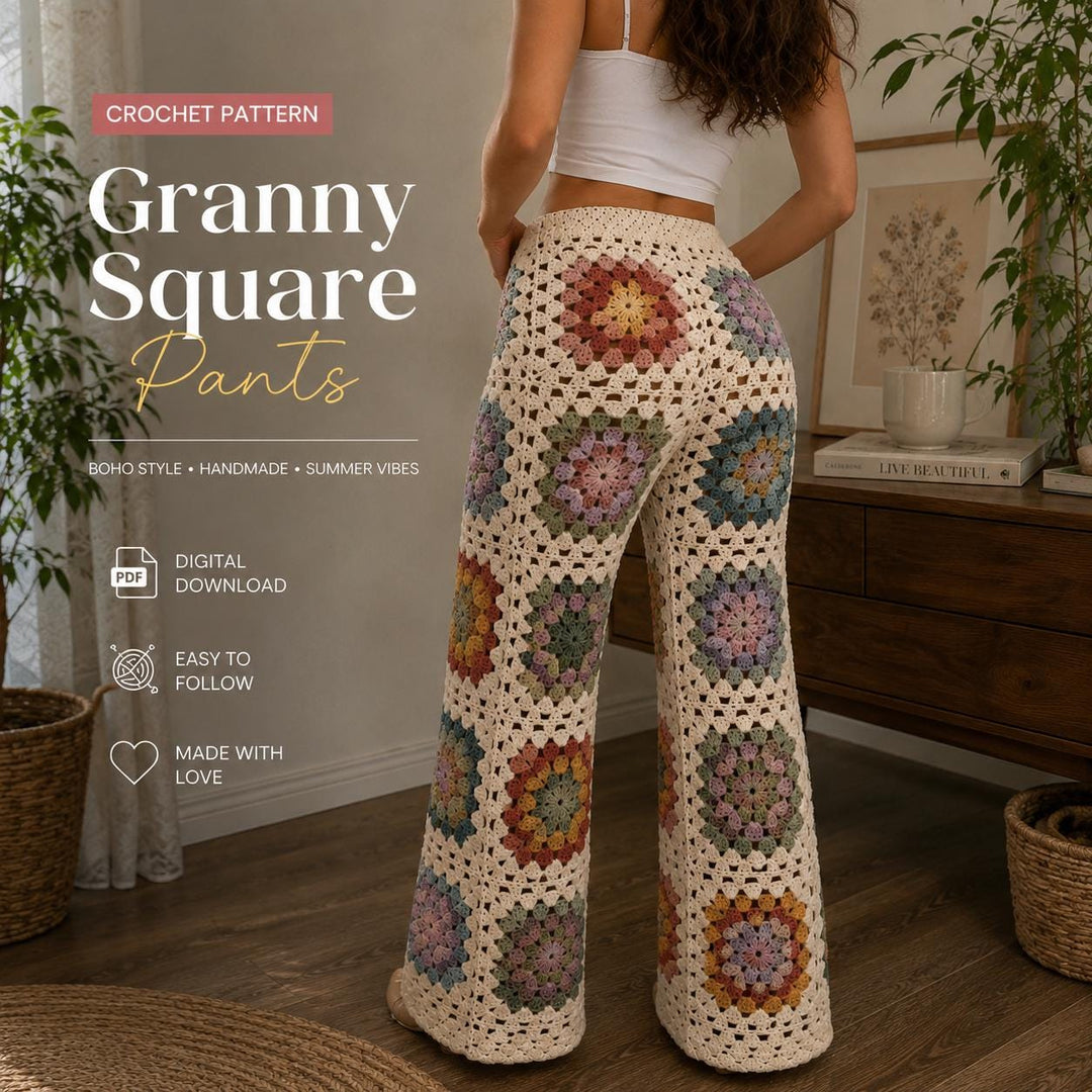 Boho Wide Leg Granny Square Pants Crochet Pattern