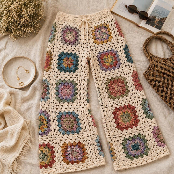 Boho Wide Leg Granny Square Pants Crochet Pattern