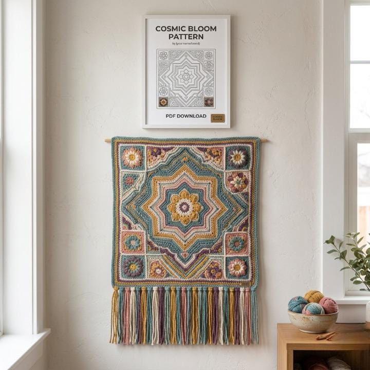 Cosmic Bloom Mandala Floral Blanket Crochet Pattern