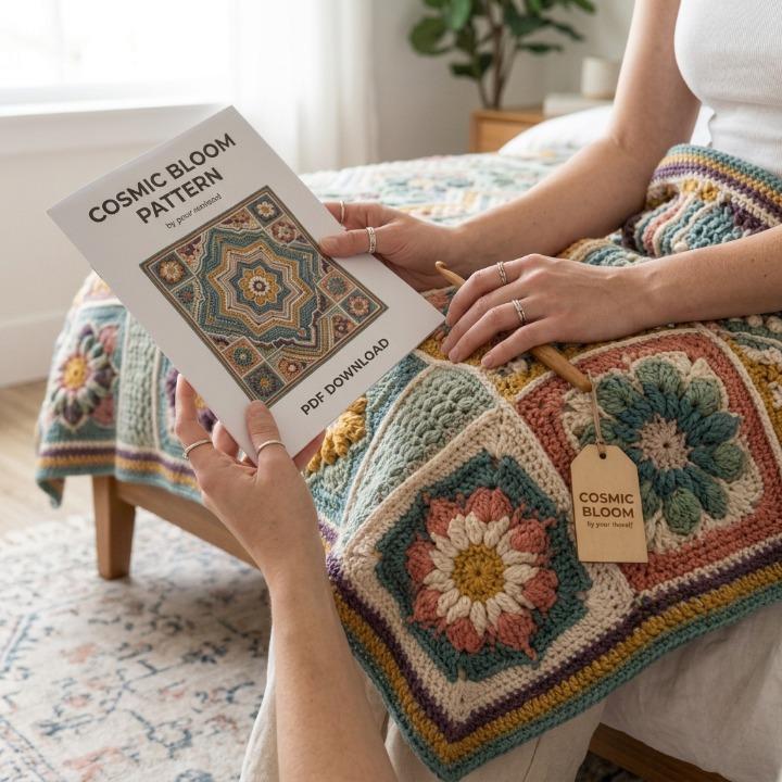Cosmic Bloom Mandala Floral Blanket Crochet Pattern