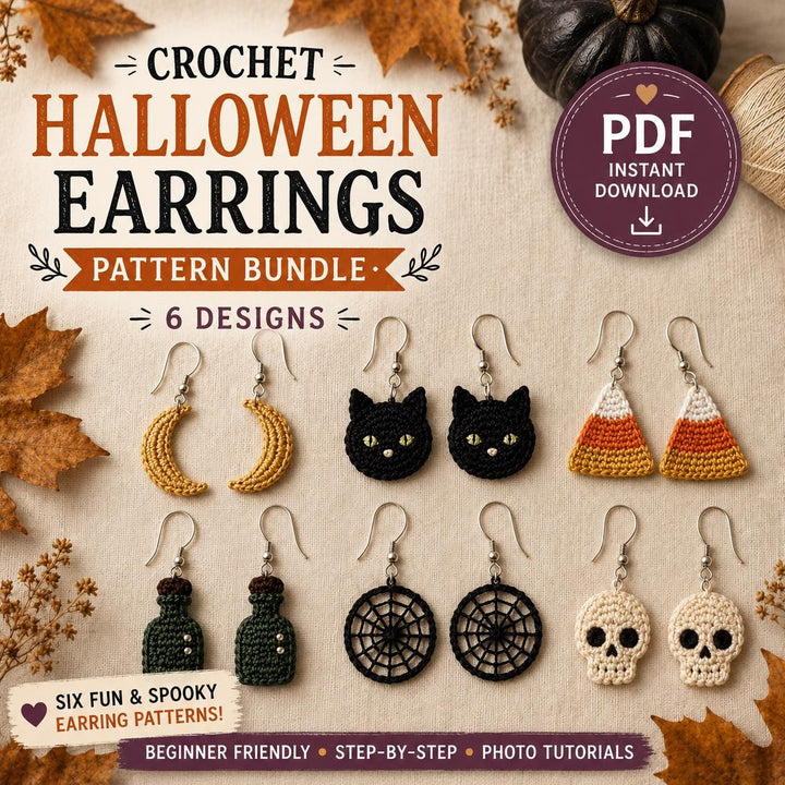 6 in 1 Halloween Earrings Crochet Pattern