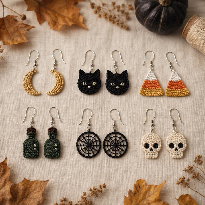 6 in 1 Halloween Earrings Crochet Pattern