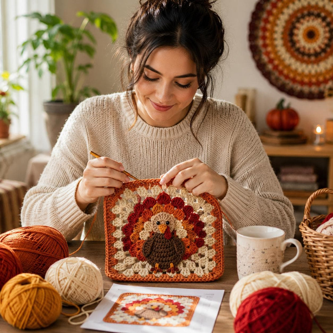 Thanksgiving Turkey Granny Square Crochet Pattern