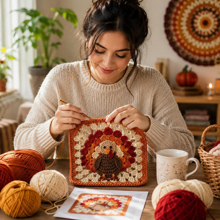 Thanksgiving Turkey Granny Square Crochet Pattern