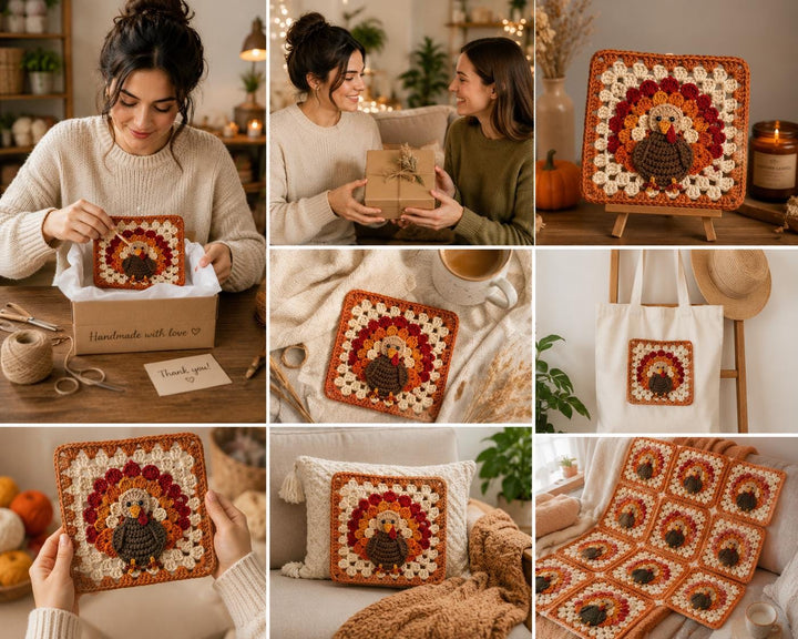 Thanksgiving Turkey Granny Square Crochet Pattern
