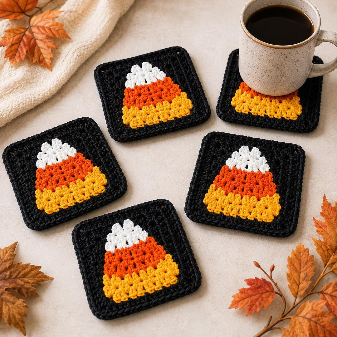 Candy Corn Coaster Granny Square Crochet Pattern