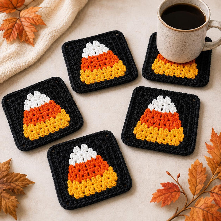 Candy Corn Coaster Granny Square Crochet Pattern