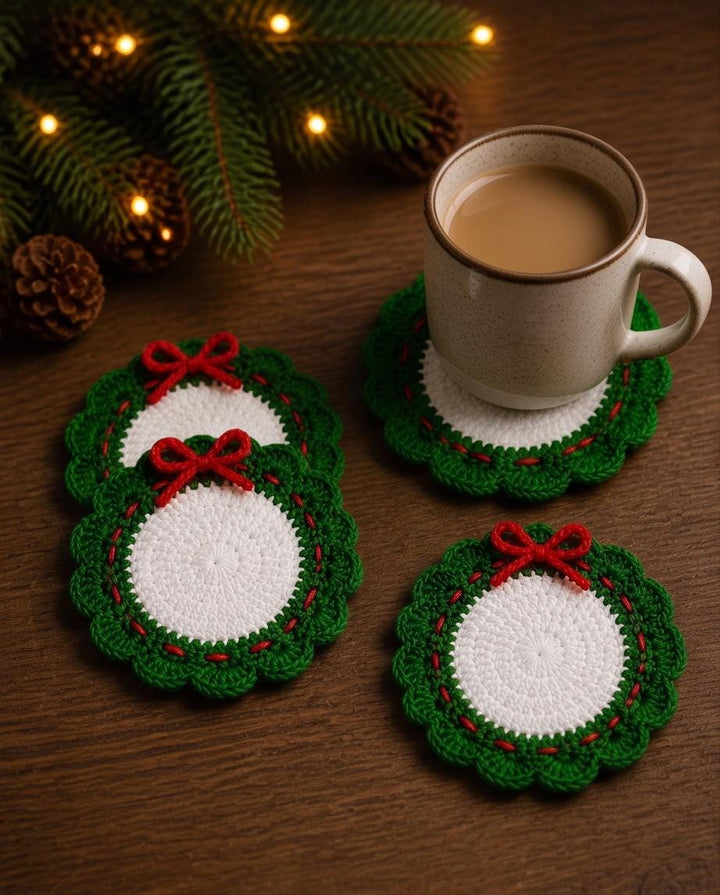Christmas Wreath Coaster Crochet Pattern