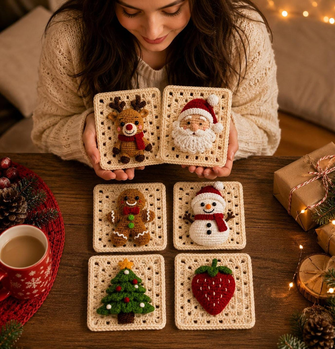 6 in 1 Christmas Granny Square Crochet Pattern
