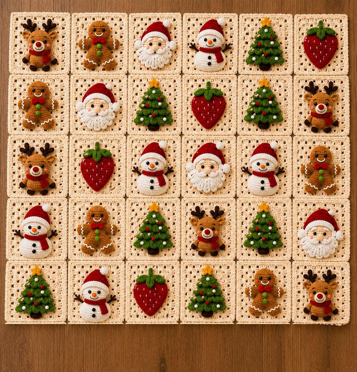 6 in 1 Christmas Granny Square Crochet Pattern