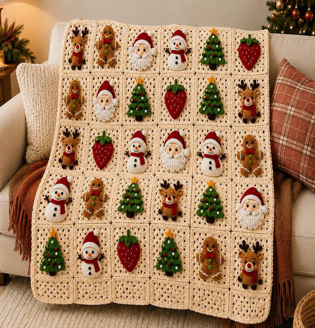 6 in 1 Christmas Granny Square Crochet Pattern