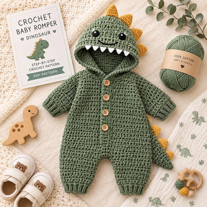 Hooded Dinosaur Romper Crochet Pattern