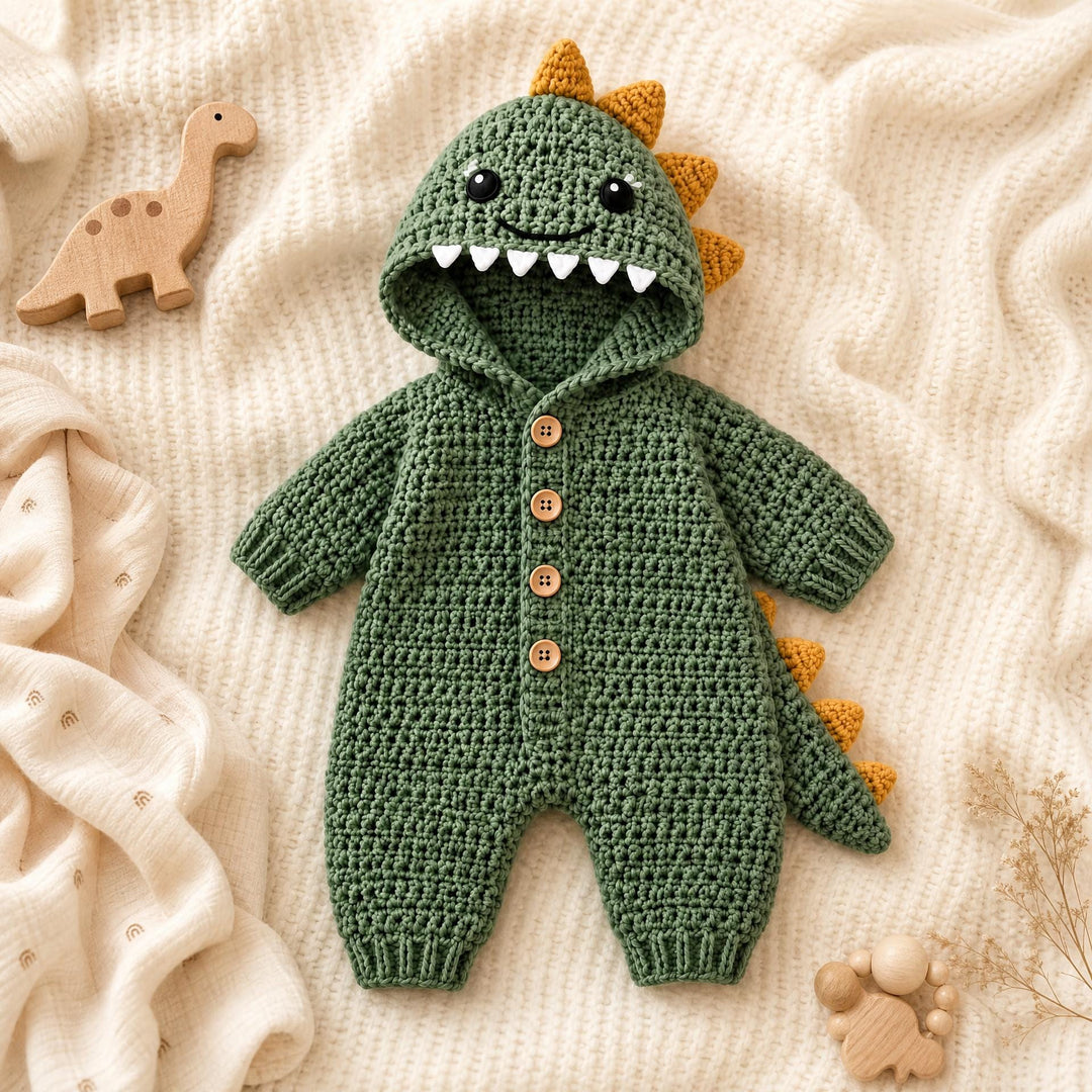 Hooded Dinosaur Romper Crochet Pattern
