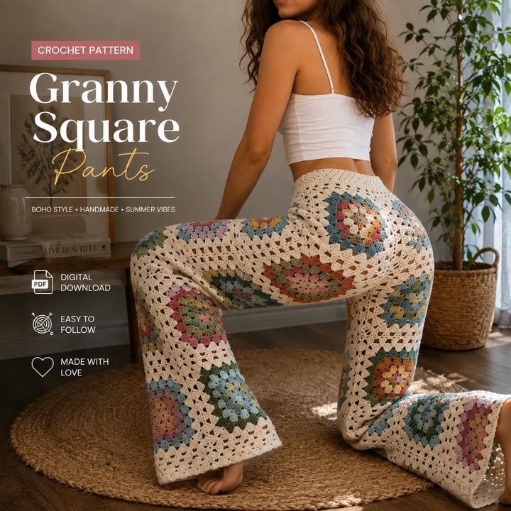 Boho Wide Leg Granny Square Pants Crochet Pattern