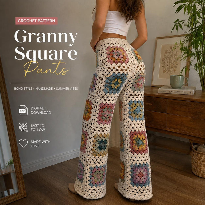 Boho Wide Leg Granny Square Pants Crochet Pattern