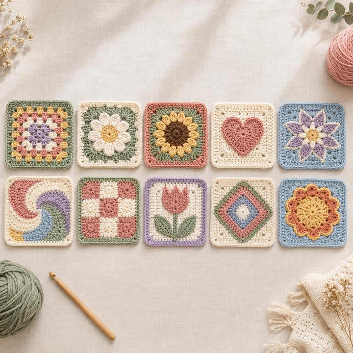 10 in 1 Granny Square Crochet Pattern Bundle